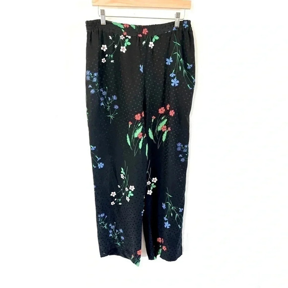 Givenchy 5 Paris 80s Vintage 100% Silk Black Floral Pul-On Wide Leg Pants Size 8 - Picture 1 of 9